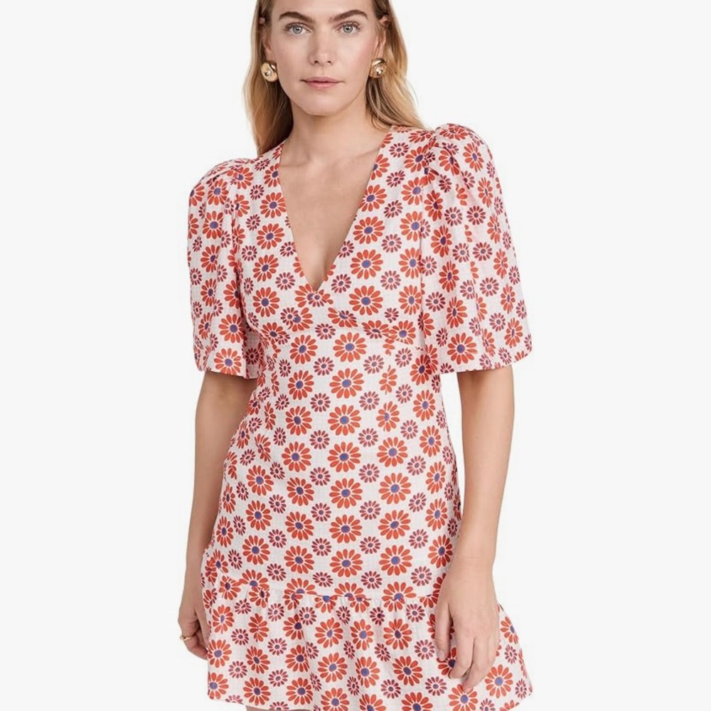 NWT RHODE Pink and Red Daisy Print Mini Dress